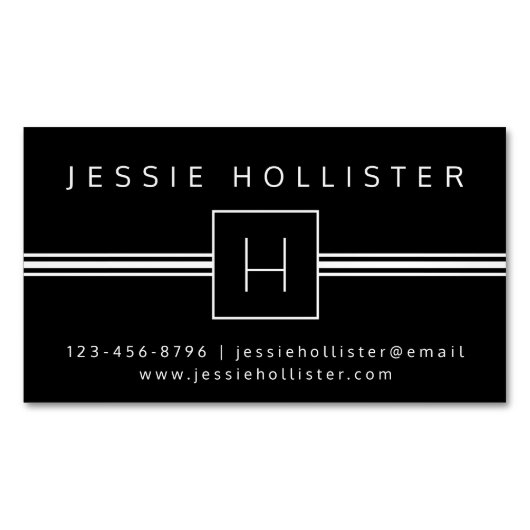 Carte De Visite Magnétique Monogramme professionnel moderne classique noir et (devant)