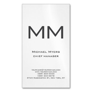 Carte De Visite Magnétique Monogramme unique simple noir et blanc