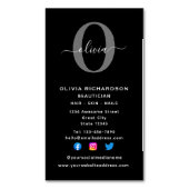 Carte De Visite Magnétique Monogramme vertical Nom du script Black White Grey (devant Vertical)