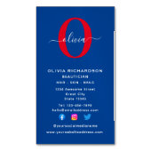 Carte De Visite Magnétique Monogramme vertical Nom du script Bleu Blanc Rouge (devant Vertical)