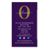 Carte De Visite Magnétique Monogramme vertical Nom du script Purple White Gol (devant Vertical)