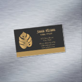 Carte De Visite Magnétique Monstera de bronze brillant Feuilles sur noir (In Situ)