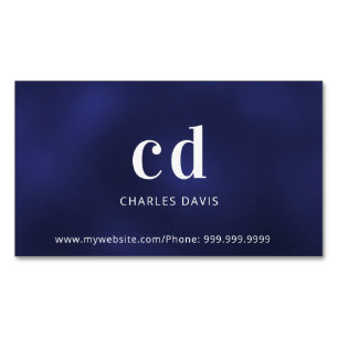 Carte De Visite Magnétique Mosaïque bleu blanc initiales minimaliste