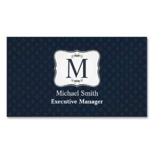 Carte De Visite Magnétique Motif bleu-foncé - le monogramme des hommes chics