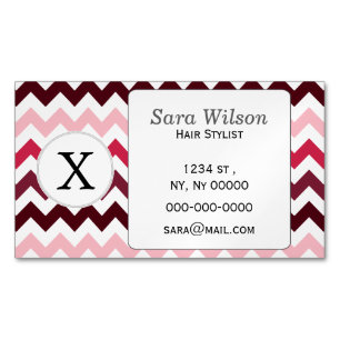 Carte De Visite Magnétique Motif monogramme rose Chevron ZigZag personnalisé