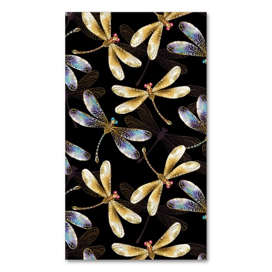 Carte De Visite Magnétique Motif sans couture avec libellules d'or (devant Vertical)