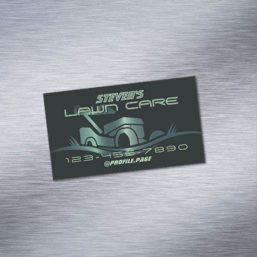 Carte De Visite Magnétique Motondeuse à gazon vert profond moderne (In Situ)