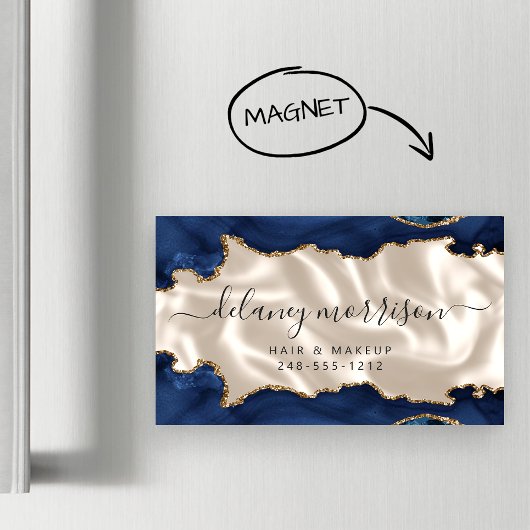 Carte De Visite Magnétique Navy Blue Agate Gold Glitter Ivory Luxury
