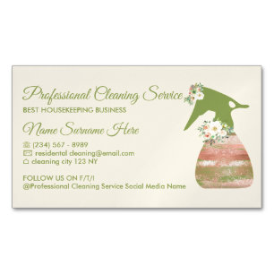 Carte De Visite Magnétique Nettoyage des fleurs de sirène vert beige