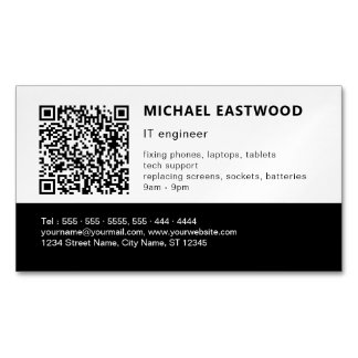 Carte De Visite Magnétique Noir blanc moderne QR Code IT Professionnel