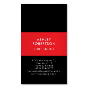 Carte De Visite Magnétique Noir & Rouge Moderne Minimaliste Professionnel Sim