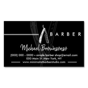 Carte De Visite Magnétique Noir Simple Logo Barber Razor