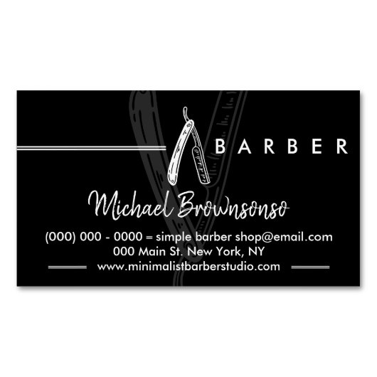 Carte De Visite Magnétique Noir Simple Logo Barber Razor (devant)