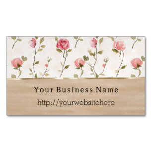 Carte De Visite Magnétique Noms de sites Web de roses roses florales crème en