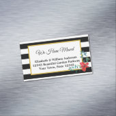 Carte De Visite Magnétique Nous avons déplacé noir et blanc rayé Fleur rouge (In Situ)