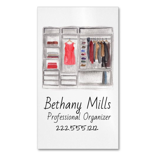 Carte De Visite Magnétique Organisateur de closet d'aquarelle verticale (devant Vertical)