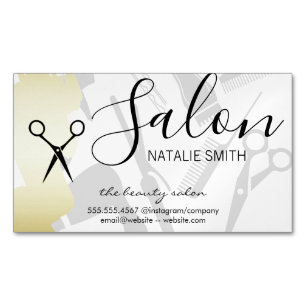 Carte De Visite Magnétique Outillage de salon de cheveux et d'or brossé