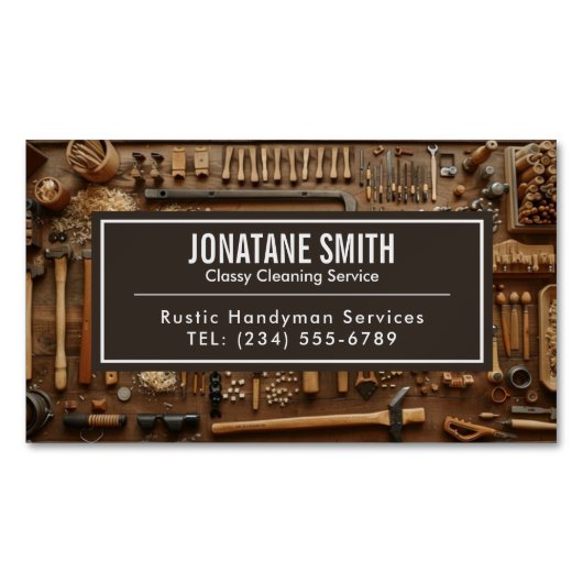 Carte De Visite Magnétique Outils rustiques Carpenter Handyman Woodworker (devant)