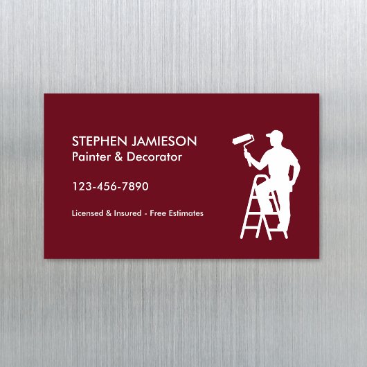 Carte De Visite Magnétique Painter & Decorator Painting Services Red White
