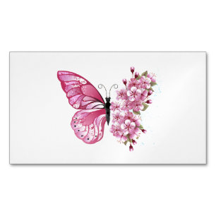 Carte De Visite Magnétique Papillon de fleurs avec Sakura rose