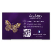Carte De Visite Magnétique Papillon d'or violet code QR Facebook (devant)
