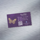 Carte De Visite Magnétique Papillon d'or violet code QR Facebook (In Situ)