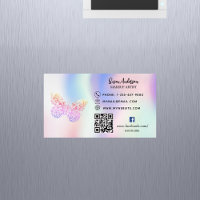 Papillon rose holographique code QR Facebook