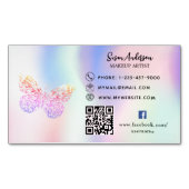 Carte De Visite Magnétique Papillon rose holographique code QR Facebook (devant)