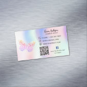 Carte De Visite Magnétique Papillon rose holographique code QR Facebook (In Situ)