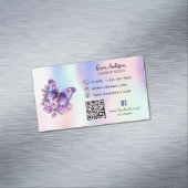 Carte De Visite Magnétique Papillon violet holographique code QR Facebook (In Situ)