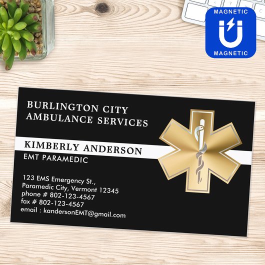 Carte De Visite Magnétique Paramètre EMS EMT Ambulance Urgence Logo Médicale