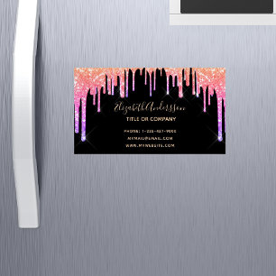 Carte De Visite Magnétique Parties scintillant arc-en-ciel noir goutte cheveu