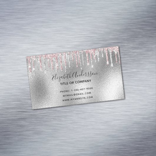 Carte De Visite Magnétique Parties scintillant argent rose métallique élégant (In Situ)