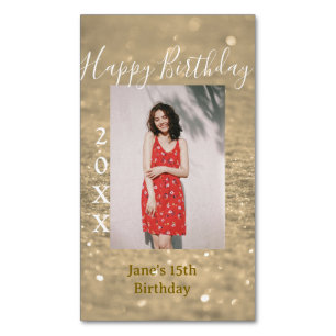 Carte De Visite Magnétique Parties scintillant d'or heureux 15e anniversaire