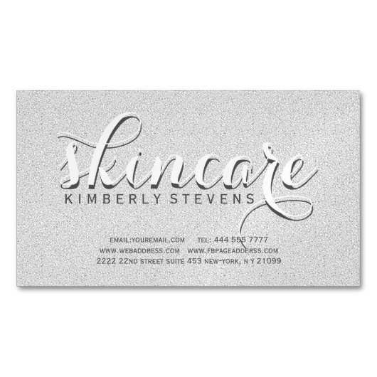 Carte De Visite Magnétique Parties scintillant Gris Et Blanc Faux (devant)