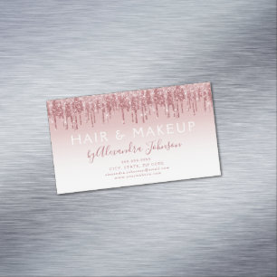 Carte De Visite Magnétique Parties scintillant or rose et beauté de maquillag