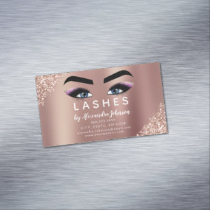 Carte De Visite Magnétique Parties scintillant or rose et extension Eyelash
