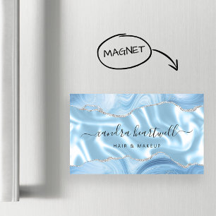 Carte De Visite Magnétique Pastel Blue Agate Gold Parties scintillant Luxe