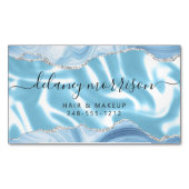 Carte De Visite Magnétique Pastel Blue Agate Silver Glitter Luxury (devant)