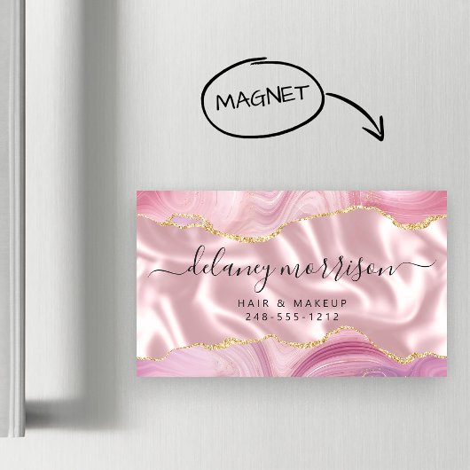 Carte De Visite Magnétique Pastel Pink Agate Gold Glitter Luxury