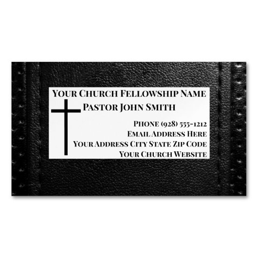 Carte De Visite Magnétique Pasteur de l'église en cuir noir chrétien (devant)