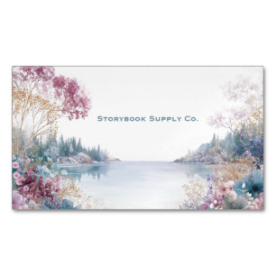Carte De Visite Magnétique Paysage serein de lac Fleur floral or rose