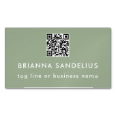 Carte De Visite Magnétique Personalized Sage Green Modern Script QR Code (devant)