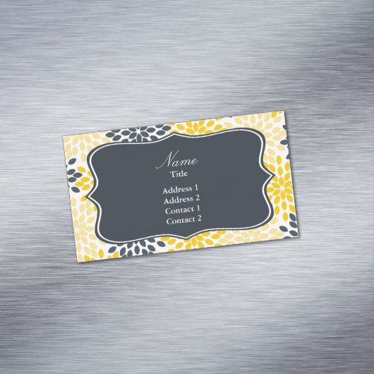 Carte De Visite Magnétique Personnalisé Jaune, Gris Charbon Moderne Floral (In Situ)