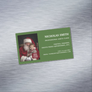Carte De Visite Magnétique Photo de Père Noël vert professionnel