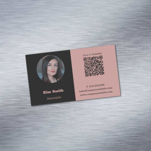 Carte De Visite Magnétique Photo profil rose et noir Code QR (In Situ)