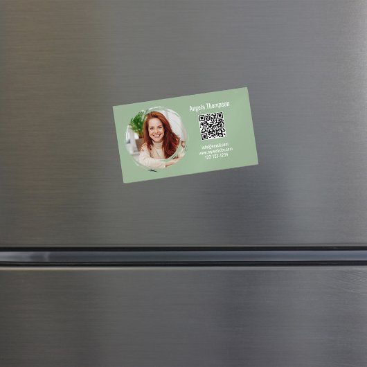 Carte De Visite Magnétique Photo QR Code Green Modern Magnetic