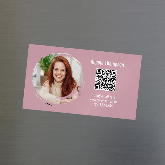 Carte De Visite Magnétique Photo QR Code Pink Modern Magnetic