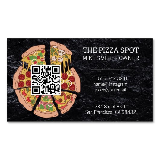 Carte De Visite Magnétique Pizza Pie Slices | Code QR (devant)