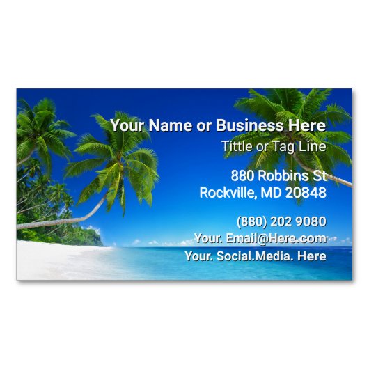 Carte De Visite Magnétique Plage et palmiers Tropical (devant)